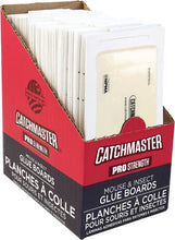 Load image into Gallery viewer, A box of CatchMaster Pro Strength Glue Boards for trapping mice and insects. The box is labeled with the product name and count, and features the CatchMaster logo and a red and black color scheme.