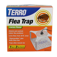 Load image into Gallery viewer, TERRO Refillable Flea Trap T230 with light and heat attractants, includes replaceable glue boards and protective canopy for indoor flea control