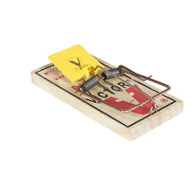 Load image into Gallery viewer, A Victor Easy Set Rat Trap Pro featuring a traditional wooden base and an oversized yellow plastic trip pedal. The expanded trigger design increases the strike zone, ensuring the trap springs when a rat either investigates the bait or accidentally steps on the pedal while traveling along walls.