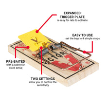 Load image into Gallery viewer, CHS Victor pre-baited Easy Set Rat Trap, improved larger trip pedal require no chemicals or poisons and are made from environmentally responsible, Forest Stewardship Council certified wood, easy disposal