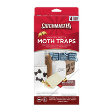 Load image into Gallery viewer, Catchmaster pantry moth pest and moth trap packaging. A red box with the word CATCHMASTER MOTH TRAPS is shown with pictures of food product and a trap beside it.