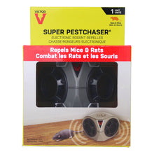 Load image into Gallery viewer, Victor Super PestChaser electronic rodent repeller with dual speakers and a 6-foot power cord. This heavy-duty ultrasonic device emits high-frequency sound waves to repel mice and rats from large indoor areas like garages, basements, and attics.