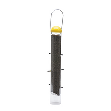 Load image into Gallery viewer, CHS Woodstream Perky-Pet Upside Down Thistle Feeder - 2 lb Seed Capacity 399-6 Feeding stations designed for upside down feeding Easily monitor seed levels through the clear plastic seed tube Six ports with perches allow multiple birds to dine at once Bright yellow accents attract goldfinches to the feeder Holds up to 2 lb of thistle