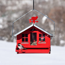 Load image into Gallery viewer, CHS Woodstream Perky Pet SQUIRREL-BE-GONE COUNTRY Style Feeder 338 RED Weight-activated seed protection covers ports under a squirrel’s weight Tough all-metal construction with removable roof for easy filling Can be hung or pole mounted for ideal placement Holds up to 8 lbs of seed