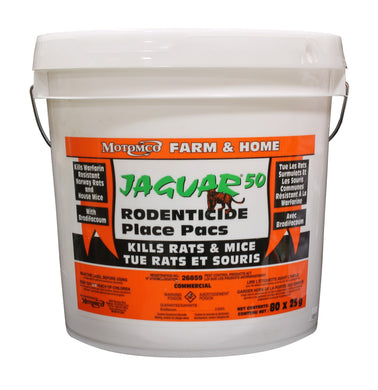 CHS Jaguar Bait Pacs (80 x 25g)Made with the active ingredient Brodifacoum, a second-generation anticoagulant Excellent for areas of heavy rodent pressure and tough, hard to control infestations. Use in a rotational program for at least 4 months