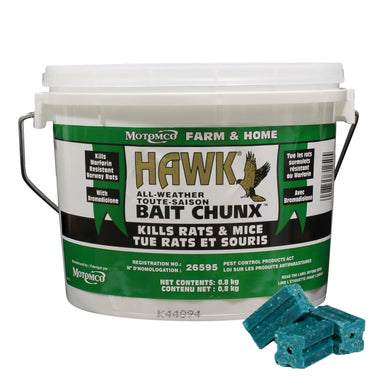 CHS Hawk Bait Chunx 0.8kg (Commercial) unsurpassed control, Kill Rats And Mice In A Single Feeding With Its Powerful Anticoagulant Bromadiolone even effective against Warfarin-Resistant Super Rats