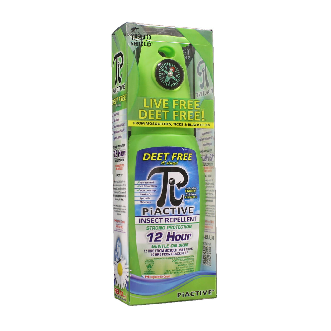 CHS Mosquito Shield Piactive Original Deet free 175ml Pump Non oily, greasy, or sticky. Will not damage fishing lines, plastic or other synthetic materials. Non-scented Non-irritating to the skin Provides long lasting protection