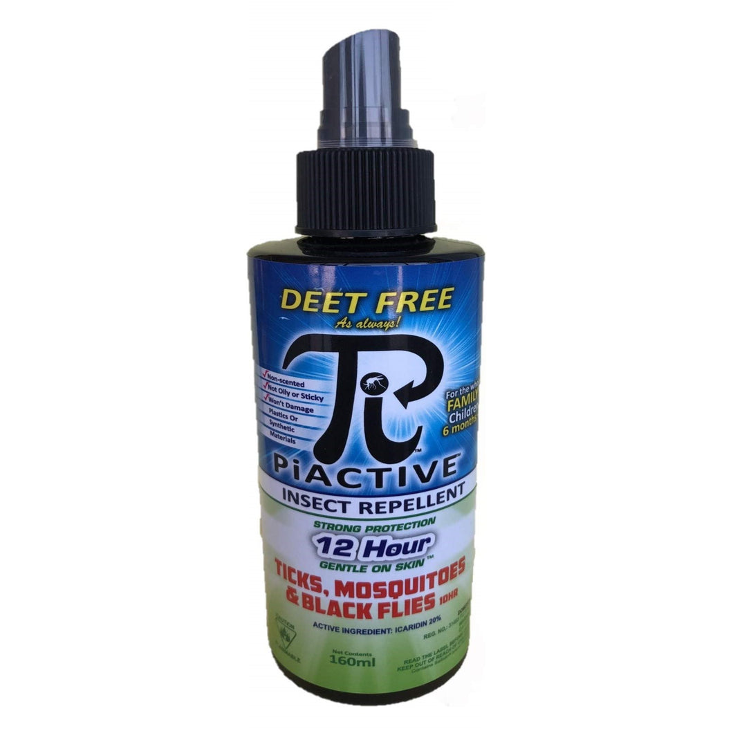 CHS Piactive Original 160ml New Pump DEET FREE as always Non oily, greasy, or sticky Will not damage fishing lines, plastic or other synthetic materials. non-scented No-irritating  skin effects* Skin friendly Dermatologically tested* Good skin compatibility Provides long lasting protection; Up to 12 hrs of protection against mosquitoes and ticks. Up to 10 hrs of protection against black flies.