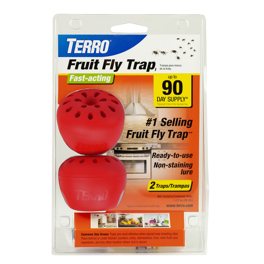 CHS Terro Fruit Fly 2pk lures adult fruit flies into the trap using a food-based liquid lure