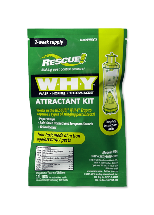 CHS W-H-Y Trap Attractant 2-week supply Non-toxic mode of action Lures queens in early spring before they build nests Lures foraging workers from late spring through summer and fall 2-week supply No killing agents  insects die naturally Will not lure beneficial honeybees 