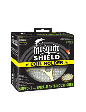 CHS Mosquito Shield™ Coil Holder / Hanger Fiberglass mesh screen holds coils securely Can be placed on surfaces or hung Safety latch Premium metal body