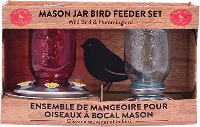 Perky Pet 784786d Mason Jar Hanging Bird Feeder, Glass