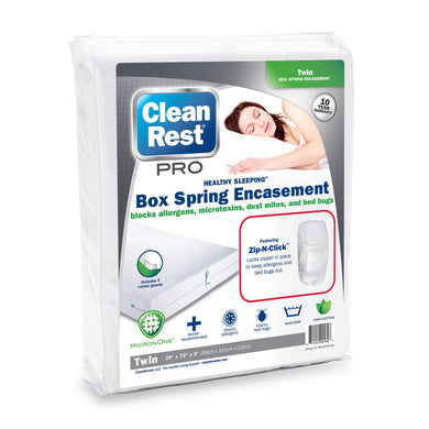 CHS Clean Rest 100% waterproof Box Spring Encasement (Twin) patented MicronOne and Zip-N-Click technologies, Clean Rest Pro is soft, breathable and 100% bedbug escape, entry and bite proof